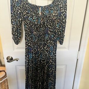 Free People Black and Blue Long Sleeve Dress